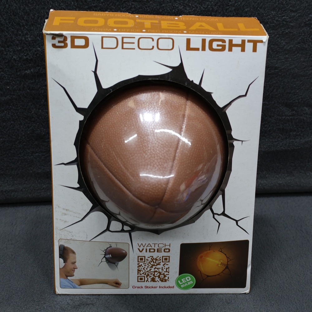 3D Deco Light Football Night Lamp Wireless Battery Operated Crack Sticker Incl.